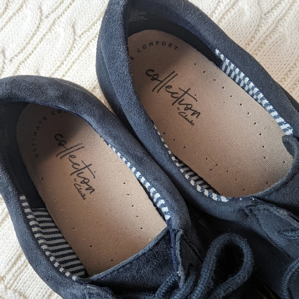 Collections‎ by Clarks Marie Mist Derby Faux Suede Sneakers 8.5 Navy Blue Woven